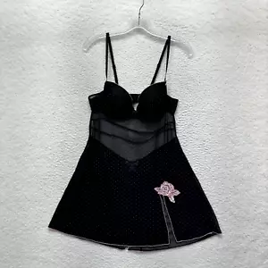 Vestido sin Mangas Y2K Vintage L Grande Negro Rosa Lunares Malla Coqueta Hada Grunge - Imagen 1 de 8