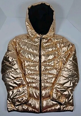 Abrigo Spyder Mujer Alyce Puffer Chaqueta Thermaweb Metálico Con Capucha Oro Rosa LRG Foto 1 de 4