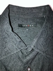 SYNRGY Men's Button Up Shirt 2XL Dark Gray Paisley Long Sleeve 100% Cotton - Picture 1 of 10