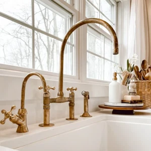 Unlacquered solid brass Bridge kitchen faucet , kitchen sink faucet , brass sink - Picture 1 of 9