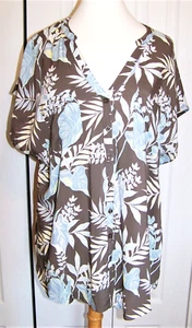 NEW Torrid Womens 2X Dark Taupe & Blue Floral Challis Dolman Blouse Top Cute! - Picture 1 of 5