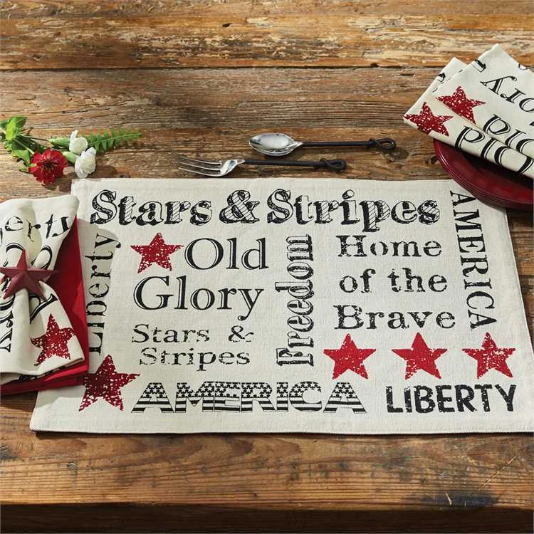 OLD GLORY SCRIPT PLACEMAT : AMERICA USA FLAG PRIMITIVE PATRIOTIC COUNTRY TABLE - Image 1 of 1