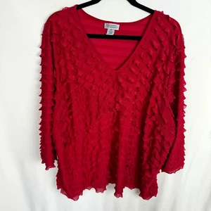 Maggie Barnes for Catherines Women's Ruffle Top Size 3X Red 3/4 Sleeves V-Neck - Picture 1 of 5
