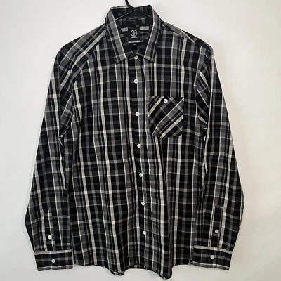 VOLCOM Classic Fit Button Up Shirt Mens Size M Medium Long Sleeve Plaid Black - Image 1 of 4