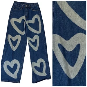 Pantalones de mezclilla Shein para mujer pequeños corazón festival azul pierna ancha tiro alto festival - Imagen 1 de 12