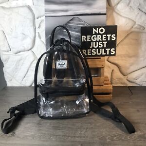 Herschel Clear PVC Logo Black Trim ZIP Pocket Backpack Handbag PreOwned