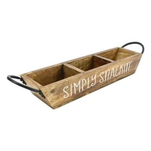 Boston Warehouse Divided Wood Tray with Handles, Simply Snackin' - Picture 1 of 3