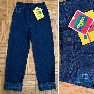 Pantalones de mezclilla de colección Oshkosh niños niñas franela a cuadros forrados años 80-90 talla 7 regular EE. UU. Foto 1 de 4