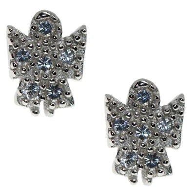 orecchini argento 925 angelo custode 8x6 pavè di zirconi bianchi angioletto stud - Immagine 1 di 4