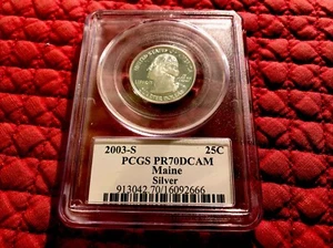 2003-S SILVER 25C MAINE STATE QUARTER PCGS PF70 ULTRA CAMEO BEAUTIFUL COIN! - Picture 1 of 2