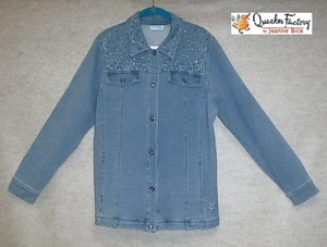 Quacker Factory Shirt / Jacket ~ Womens Large ~ Lt Blue Denim with Rhinestones - Picture 1 of 9