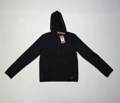 Sudadera con capucha suéter pequeña negra calce regular Asics para hombre tejido rejilla polar 1/4 cremallera Foto 1 de 4