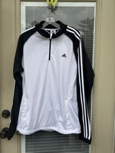 Adidas Originals Black White 1/4 Zip Pullover Tracksuit Jacket Stripes Large - Picture 1 of 4