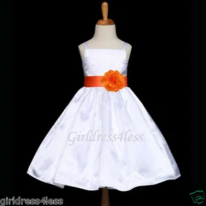 BLANCO/NARANJA ESPAGUETI CORREAS FIESTA FLOR NIÑA VESTIDO 12M 18M 2 4 6 8 9/10 11/12 - Imagen 1 de 2