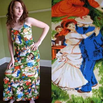 Maxi Vestido De Colección Años 70 Renoir Collage Mod Body Con Hippie Boho Arte Obra Maestra S XS Foto 1 de 4