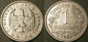 Allemagne - IIIème Reich - 1 reichsmark 1934 D, Münich ! KM#78 - Foto 1 di 1