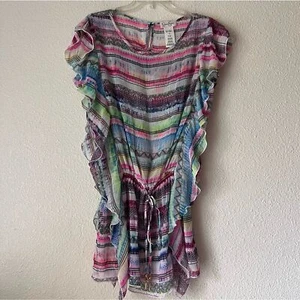Jessica Simpson Swimsuit Coverup elastic waist ruffle colorful Sz M - Picture 1 of 6