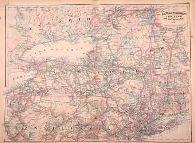 Mapa 1872 ~ NUEVA YORK Y PARTE de ONTARIO ~ (17x24)-#03 Foto 1 de 3