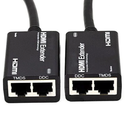HDMI Extender Adapter 1080p 30M 98FT Over Cat6 Cat5e RJ45 Ethernet Cable HDCP - Image 1 of 4
