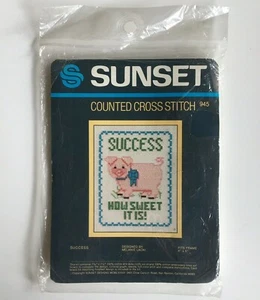 Sunset SUCCESS How Sweet it Is Pig Counted Cross Stitch Kit 945 Vintage New - Picture 1 of 4