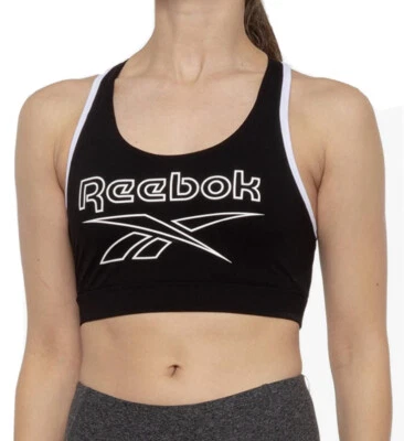 Reebok~Sujetador deportivo Burst~Blanco y negro~Almohadillas extraíbles~Impacto medio-Mecha humedad Foto 1 de 4