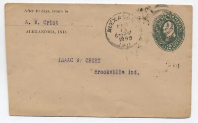 1899 Alexandria IN duplex on stamped envelope [SH.12] - Image 1 of 3