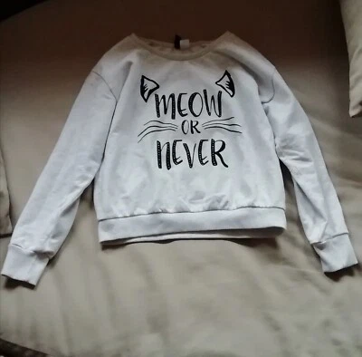 H&M Divided Pullover grau Gr. S  Sweatshirt Meow or Never Katzen  Halloween  - Bild 1 von 3