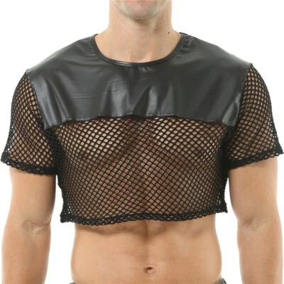 Hombres Camisetas interiores Manga corta Cuero PU Red Camisetas Informales Baile Prendas para el torso cortas Foto 1 de 4