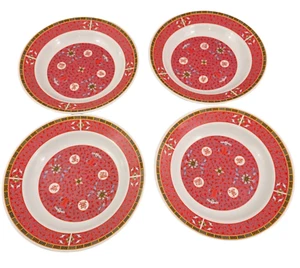 Chalice Melamine Red Geometric Asian Design Pattern Soup Salad Bowls – Set of 4 - Picture 1 of 20