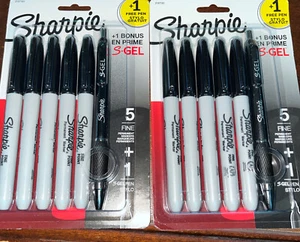Sharpie Permanent Markers FinePoint Black 5 Count Includes 1 Bonus SGel Pen 0.7m - Picture 1 of 2