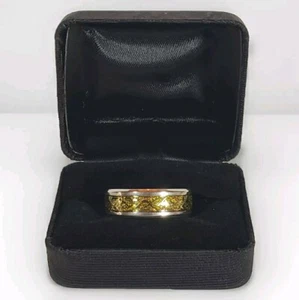 Celtic Dragon Pattern Ring 2-Tone Stainless Stl Center Beveled Edge Sz 11 w/ Box - Picture 1 of 10