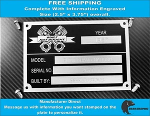Built Not Bought Plate Engraved ID Tag Serial Custom Anodized Aluminum Data Tag - Picture 1 of 4