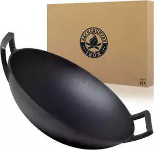14 Inch Cast Iron Wok with Flat Base and Handles - Picture 1 of 6