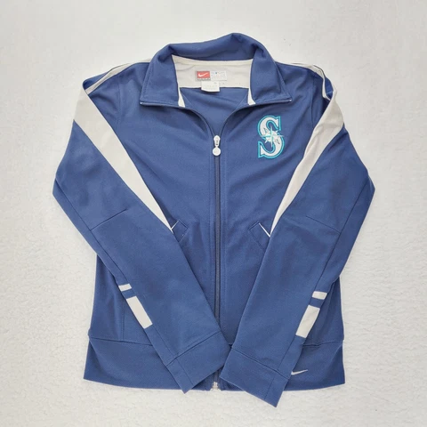 Vintage Seattle Mariners Womens Sweater Small Blue Full Zip Baseball Sweatshirt Cover