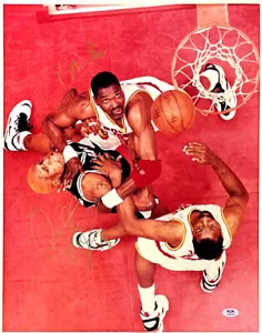 Hakeem Olajuwon & Dennis Rodman Signed Autographed Rockets vs Bulls 16x20 Photo - Picture 1 of 2