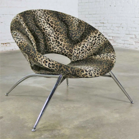 Animal Print and Chrome Round Hoop Bucket Tub Chair Made in Italy Cover