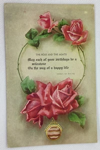 Postcard Happy Birthday Message Embossed Rose and Agate H20 - Picture 1 of 2