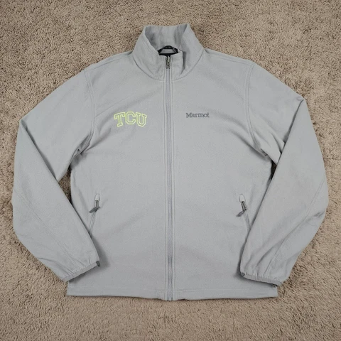 Marmot TCU Full Zip Fleece Jacket L Gray Neon Yellow Horned Frogs Modified *Read Cover