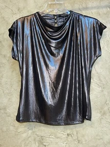 badgley Mischka Black Silver Metallic Stretchy Top Sz M NWT - Picture 1 of 9