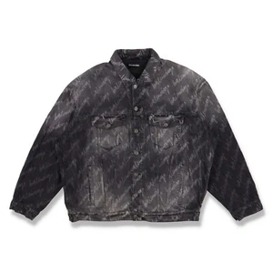 Balenciaga Black All Over Signature Logo Denim Jacket | Size 1 (S) Oversized - Picture 1 of 9