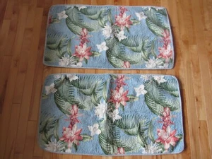 2 KING SIZE TOMMY BAHAMA HOME PILLOW SHAMS BLUE GREENS PINK FLORAL PALMS QUILTED - Picture 1 of 10