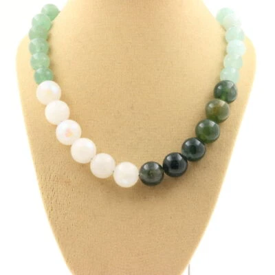 Steine Und Minéraux. Halskette Perlen Stein Mond+Angelite+Aventurine + Ag - Bild 1 von 4