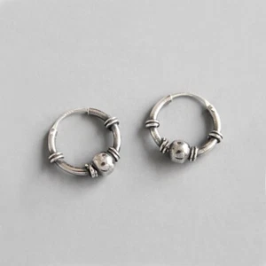 Pendientes de aro interminables de plata esterlina 925 para hombre y mujer A1730-A - Imagen 1 de 3