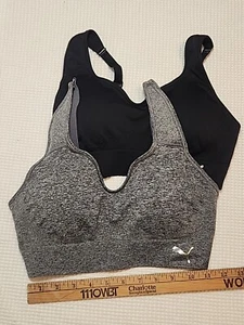 2 Puma Sports Bras Medium Black Gray - Picture 1 of 4