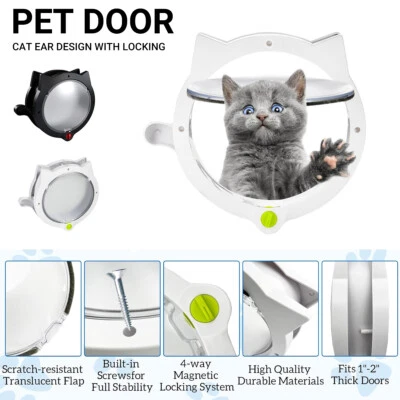 4 Way Cat Door for Pets with Locking Cat Flap for Interior Exterior Doors Wall - image 1 of 4