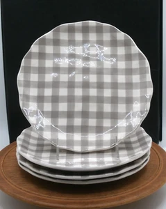 Vtg. Pier 1 White Ironstone w/Gray Gingham Check Plates 8.5" Lunch Salad Set/4 - Picture 1 of 15