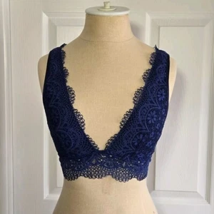 Victoria’s Secret Blau Stretch Spitze Tief V Bralette Gr. S Dessous Schlaf Top - Bild 1 von 5