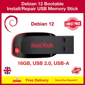 Debian Linux bootfähiges USB-Flash-Laufwerk, Live/Installation/Reparatur 64 Bit - Bild 1 von 2