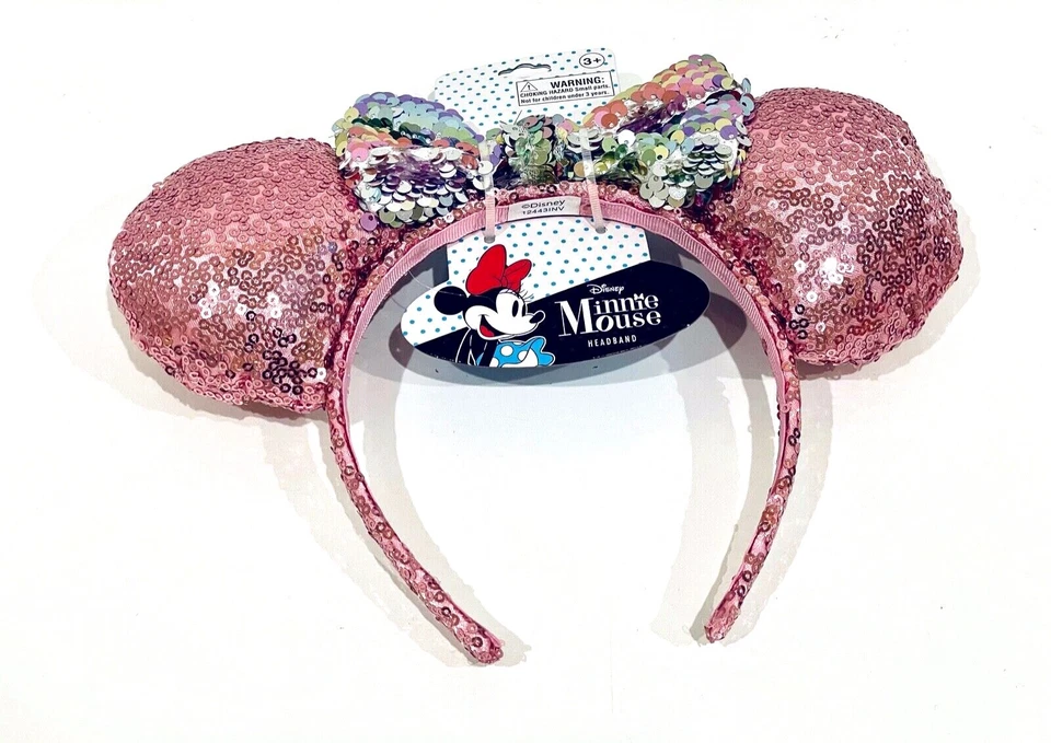 GIRLS DISNEY MINNIE MOUSE SEQUINS EARS HEADBAND PINK WITH MULTI COLOR BOW - Image 1 of 1