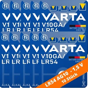 10x Varta Alkaline V10GA LR54 AG10 10GA 389 LR1130 Knopfzelle 70mAh Batterie NEU - Bild 1 von 3